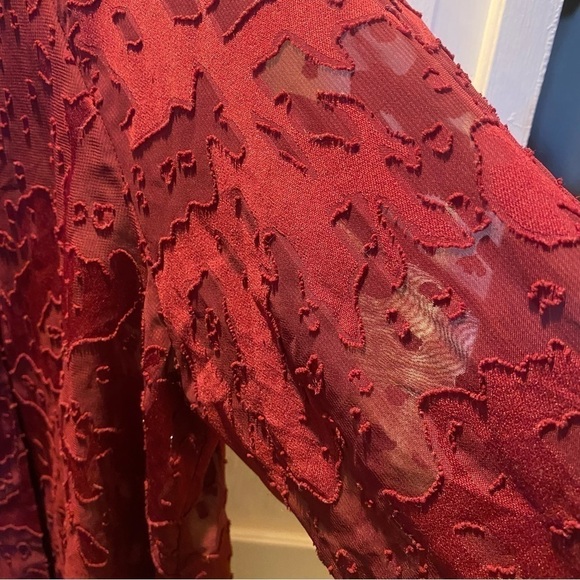 Nicola by EK Burgandy Sheer Chiffon Blouse with Bow at Neckline Size L - Picture 7 of 10